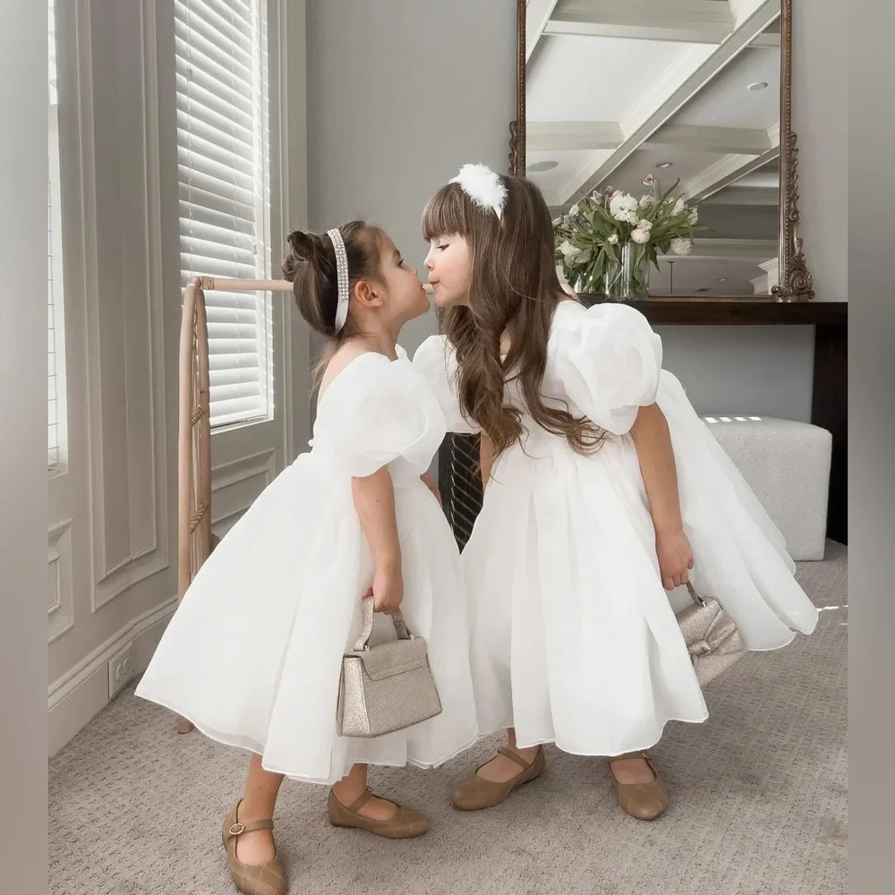 NWT Girl’s Elegant Princess Puff Sleeves Party Dress in Ivory Size 9-10Y