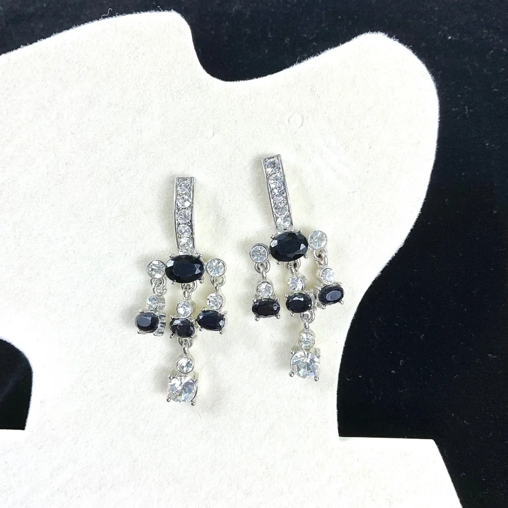 Rhinestone Dangle Earrings Black Beads Fancy