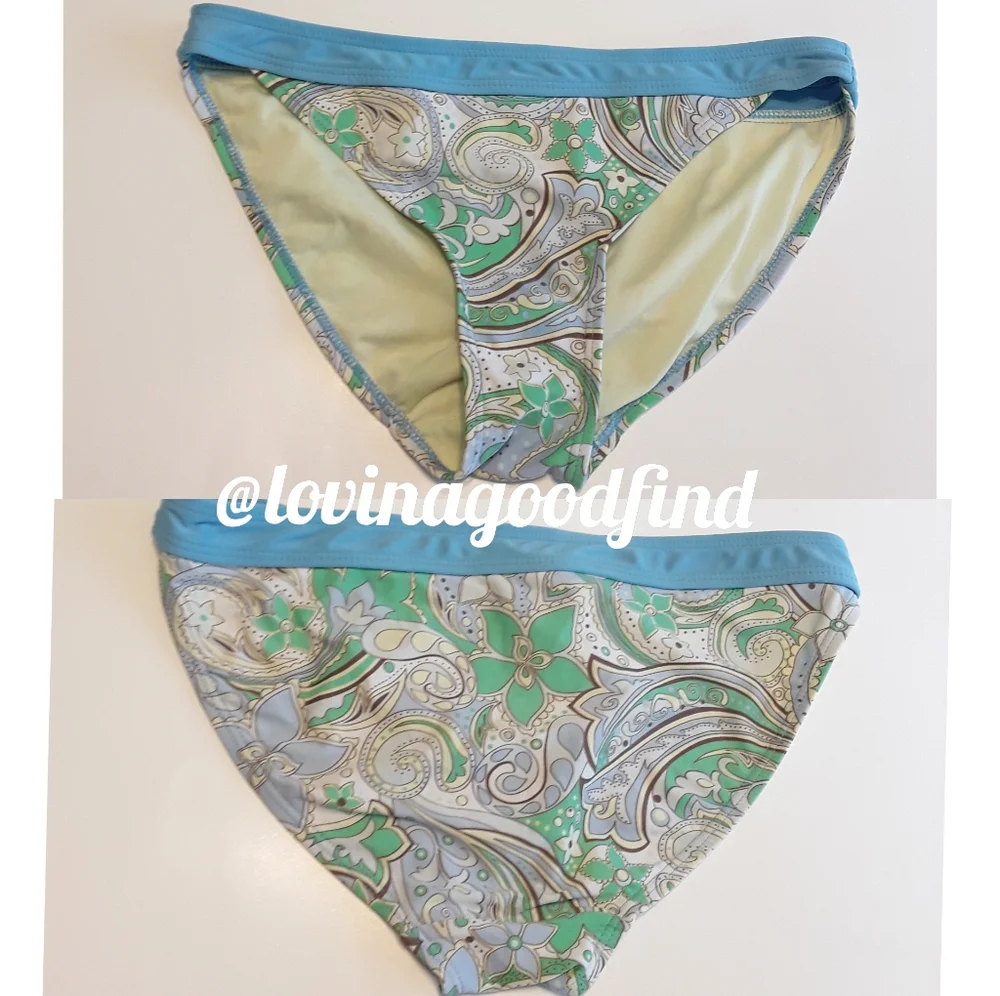 Athleta Paisley Low Rise Blue Bikini Bottoms EUC sz M