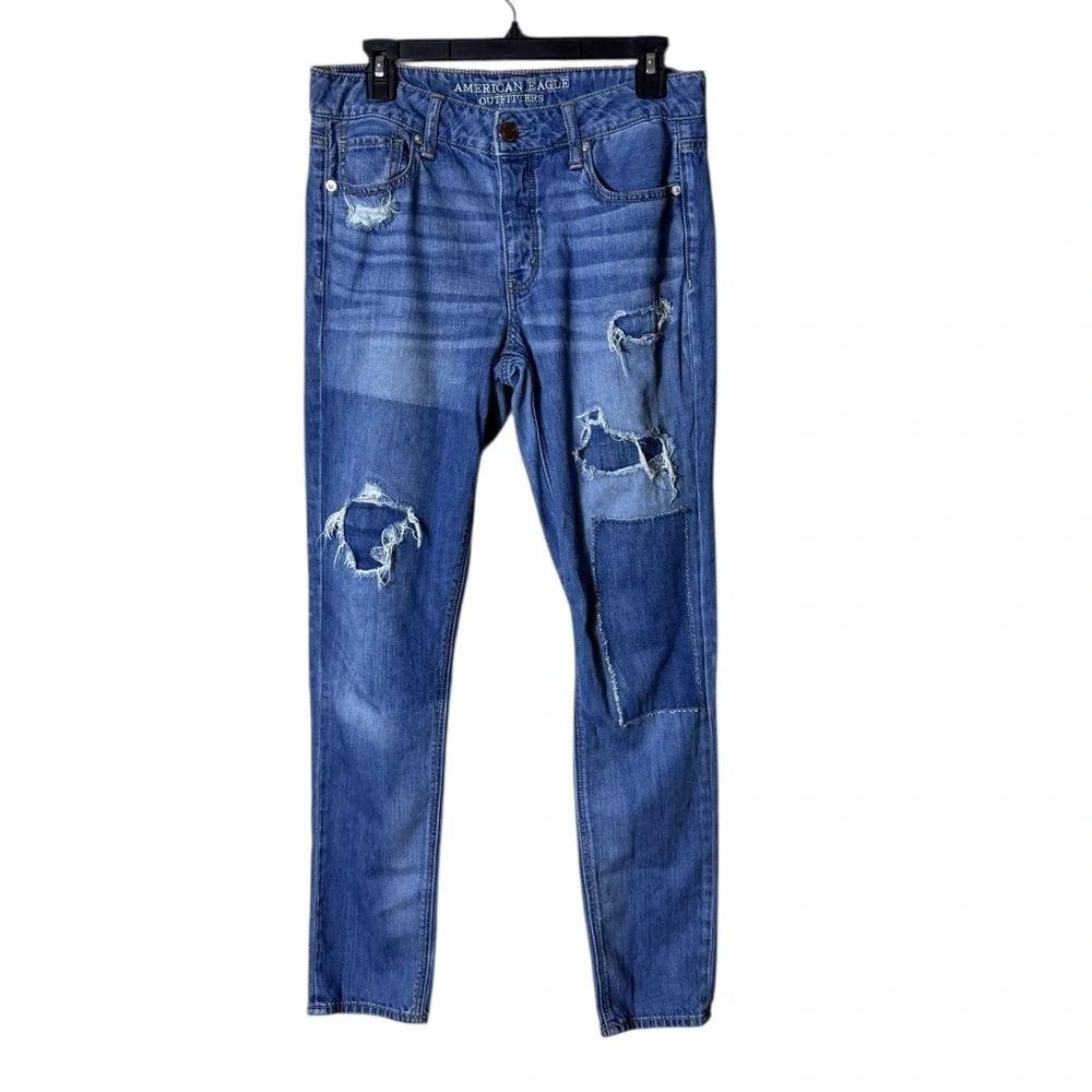 Vtg Y2K American‎ Eagle Tom Girl Patchwork Jeans 4 Grunge Edgy Festival Low Rise