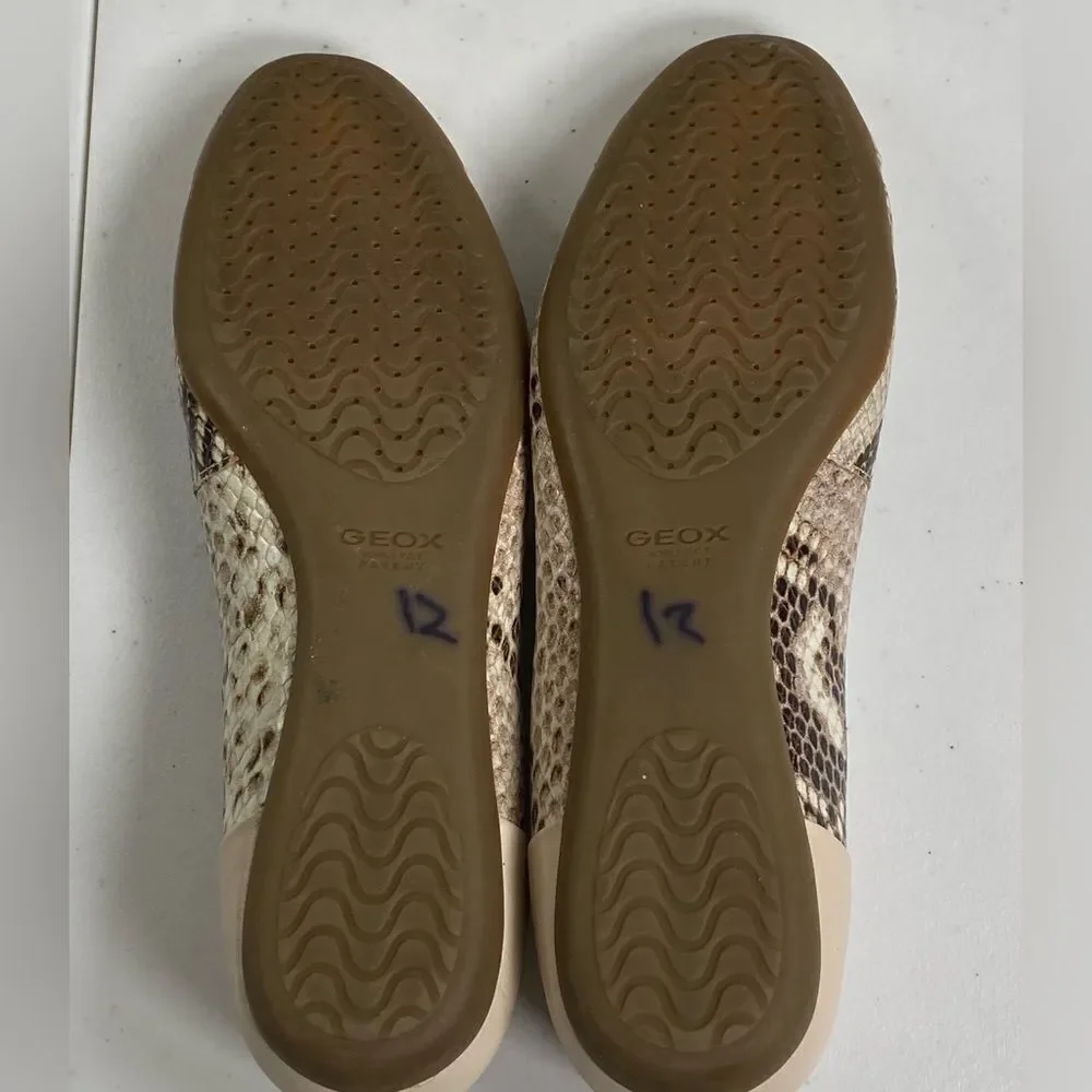 EUC Geox Respira Women’ Snake Print Beige Tan Ballerina Flats Shoes - Size EU 37