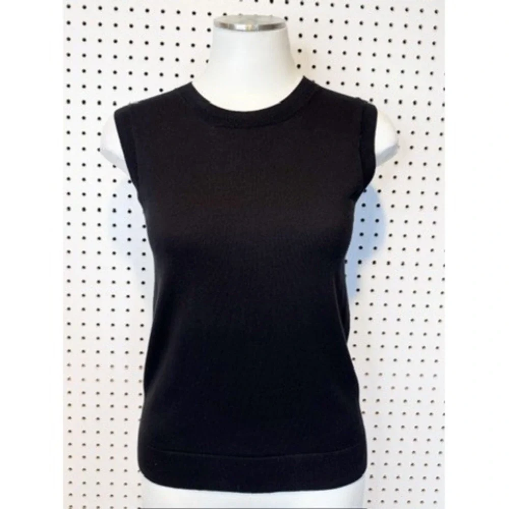 J.Crew Black | Sweater Vest 100% Cotton Knit Crewneck ‎ Sleeveless L2509 XS