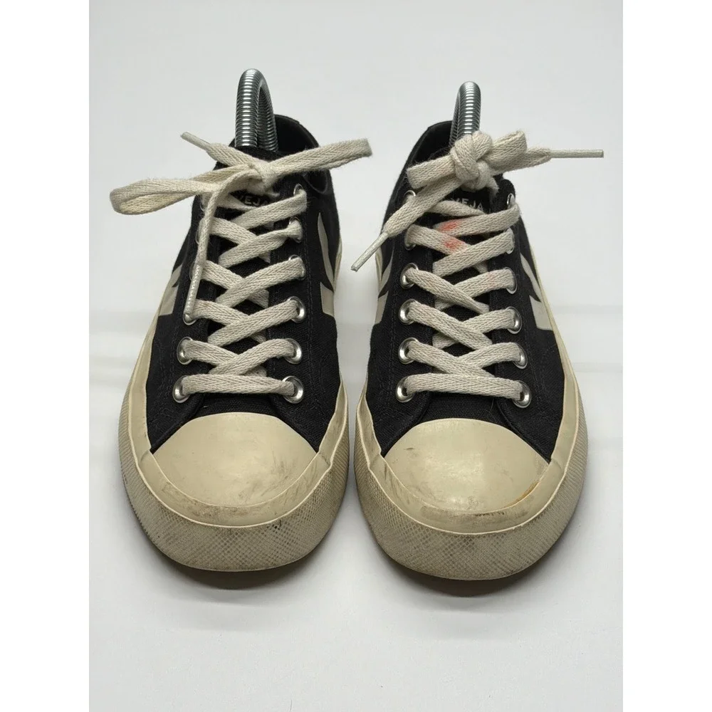 Veja Nova Black Canvas Low Top‎ Sneakers Women Pierre Cream Logo Size 7