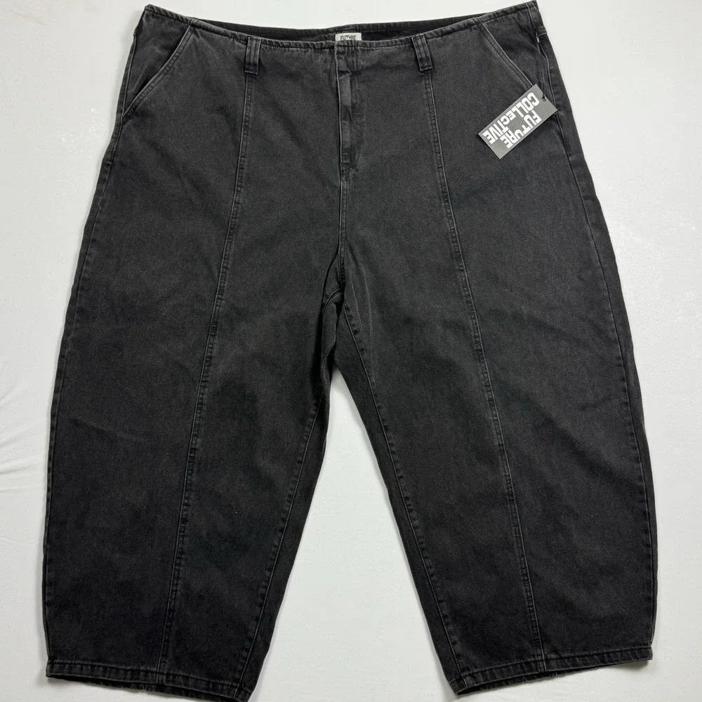 Future Collective Womens Barrel Leg‎ Jeans Black Wash High-rise Wide Leg Size 26