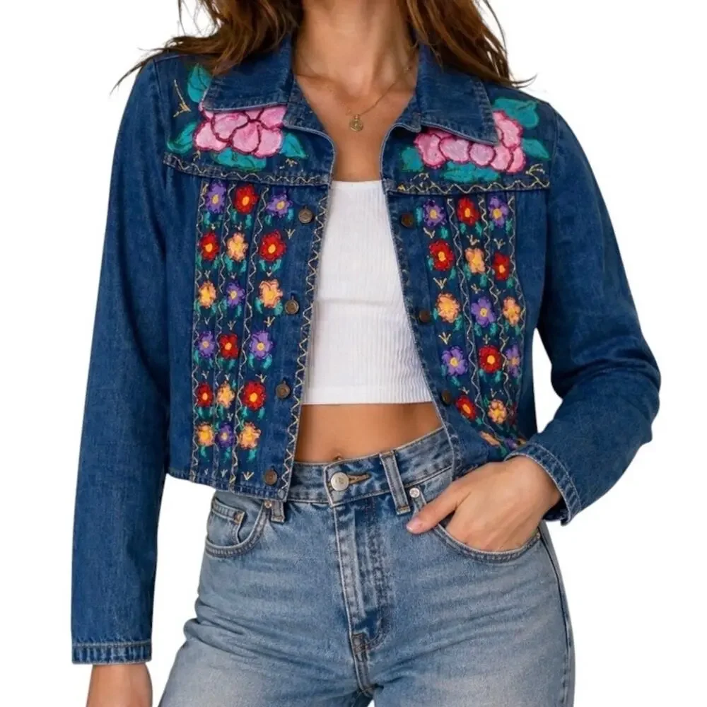 Levi’s Asterisk Vintage Denim Jacket Hand‎ Painted Floral Cropped Boho Medium