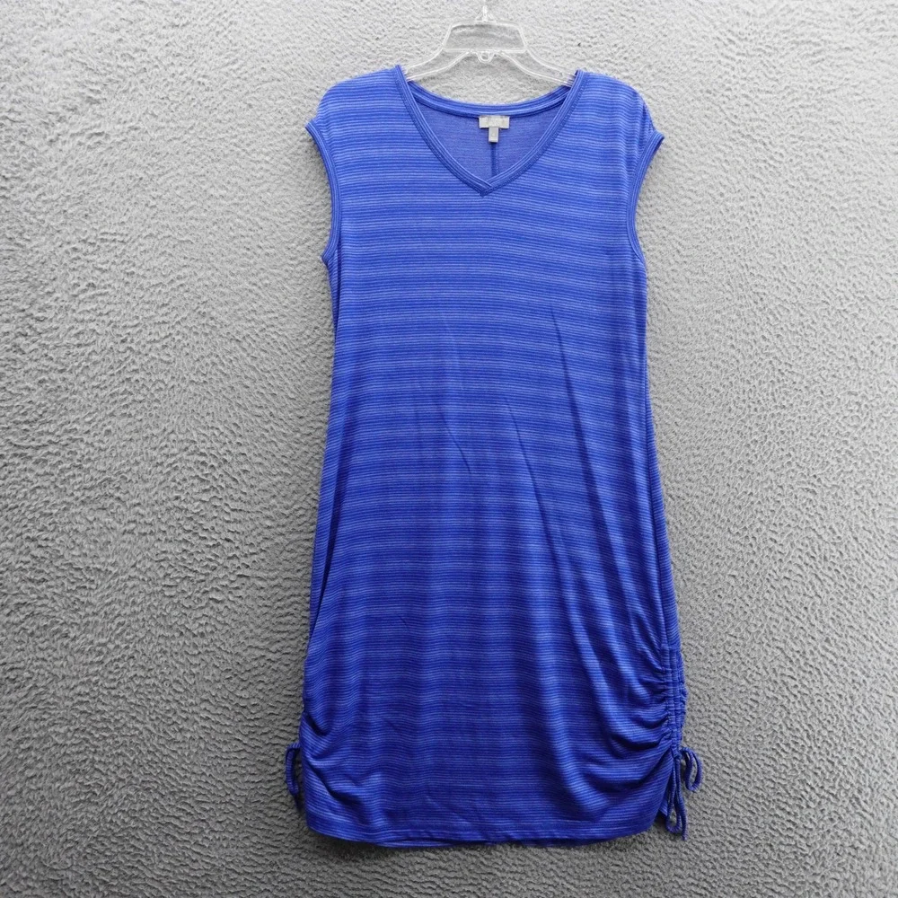 Talbots UPF 50+ Cap Sleeve Dress Small Blue Womens‎ Midi Length Side Tie Casual