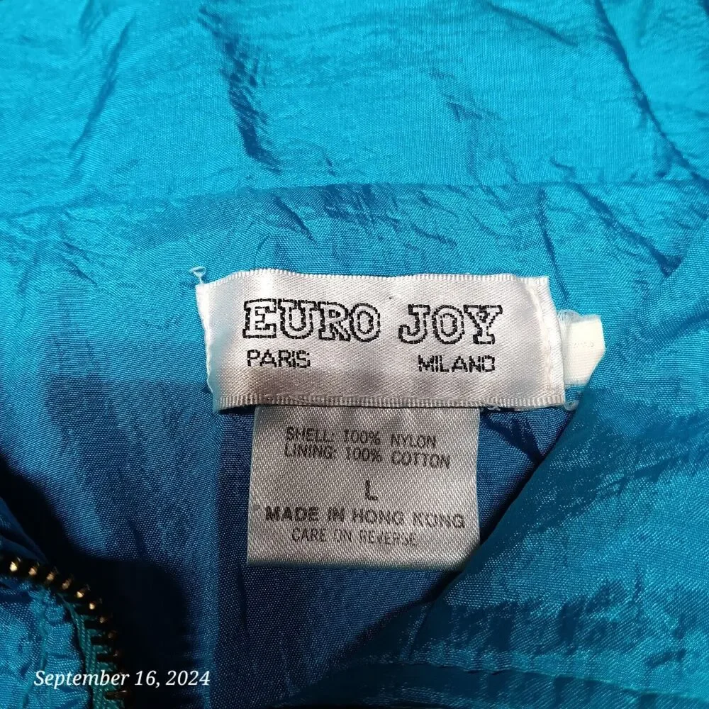 Vintage Euro‎ Joy Windbreaker Lightweight Jacket Women Large Blue