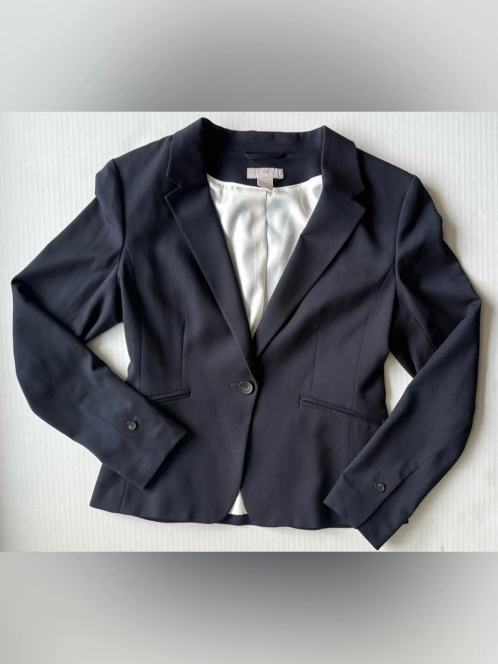 H&M Fitted Lined Suit Jacket Navy Blue Size S Office Business Casual