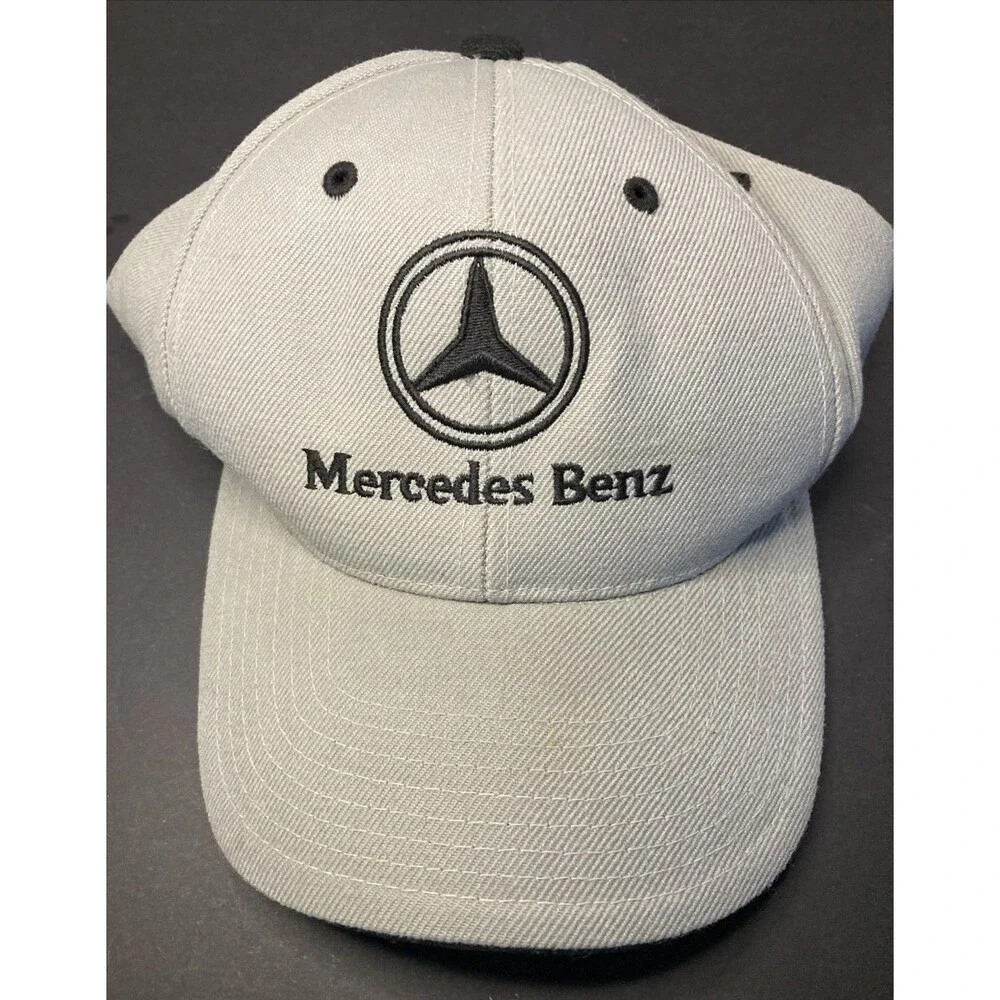 Vintage Mercedes-Benz Gray Strapback Hat Cap Embroidered Logo Adjustable