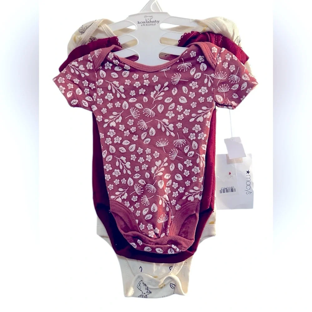 Koala Kids Cream and Red Floral Set of 3 onesie’s