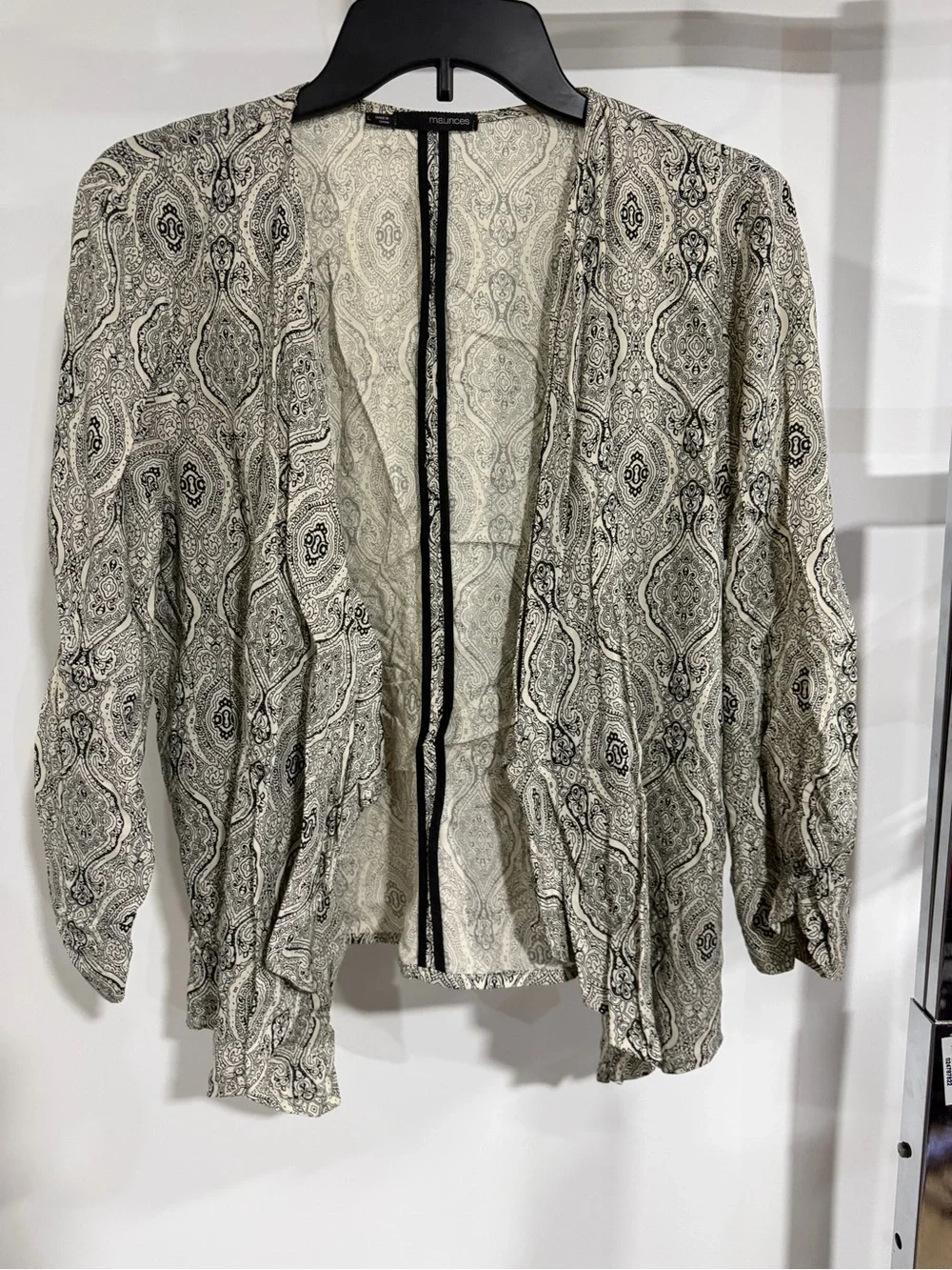 Maurices Open-Front Paisley Cardigan - Cream/Black