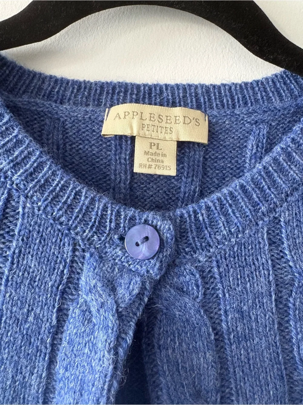 Appleseed’s Blue Cable-Knit Button Cardigan Sweater 100% Wool Petite Large