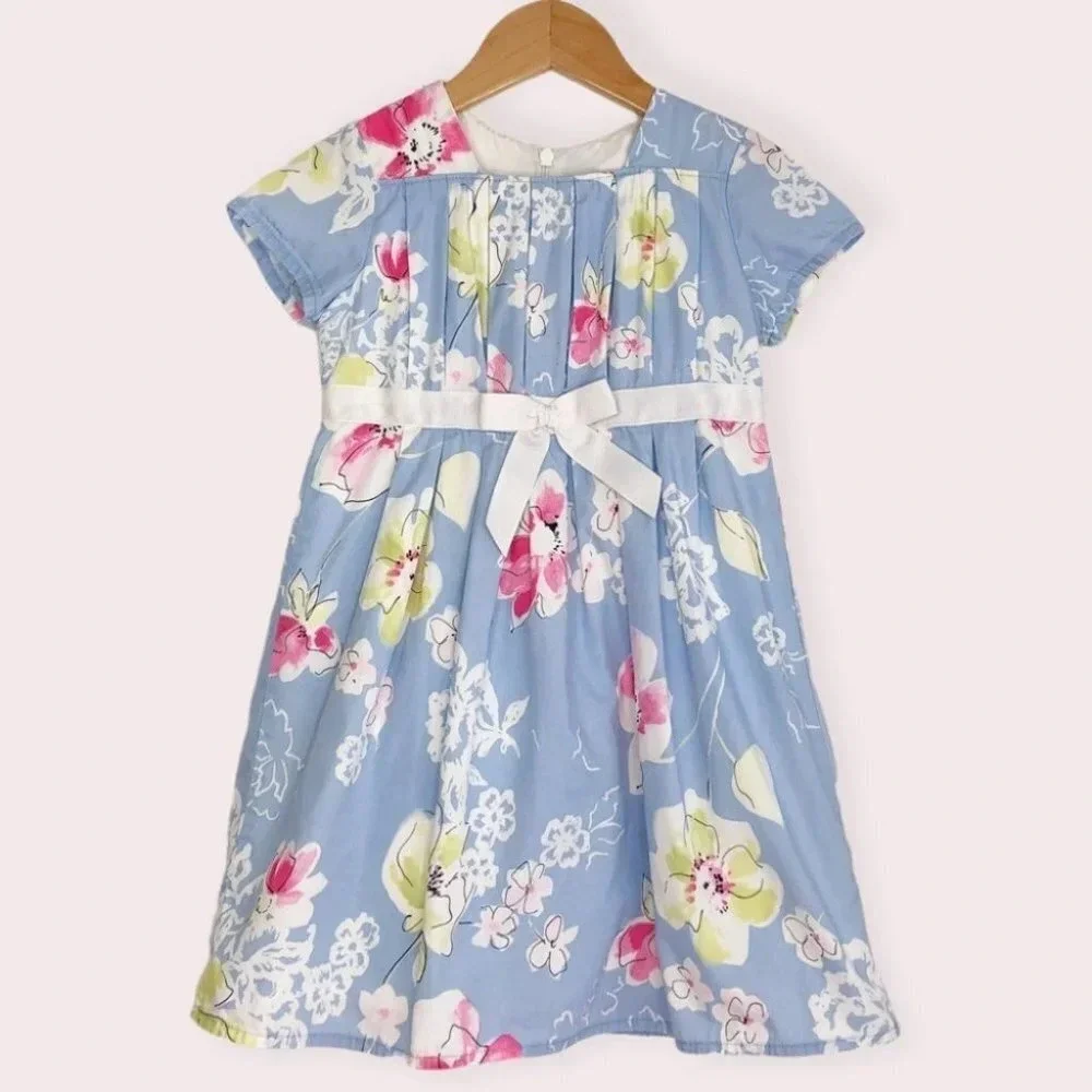 Hanna Andersson dress short sleeve blue floral‎ size 100cm or 4 years