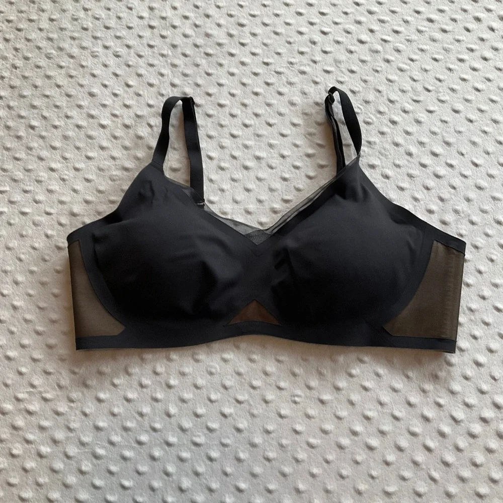Honeylove‎ Silhouette Bra Women XL Black Mesh Wireless V-Neck Support BR0302