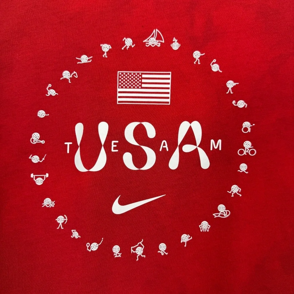 Nike Tee Team USA Olympics Graphic Print Crew Neck T-Shirt Red Men's L