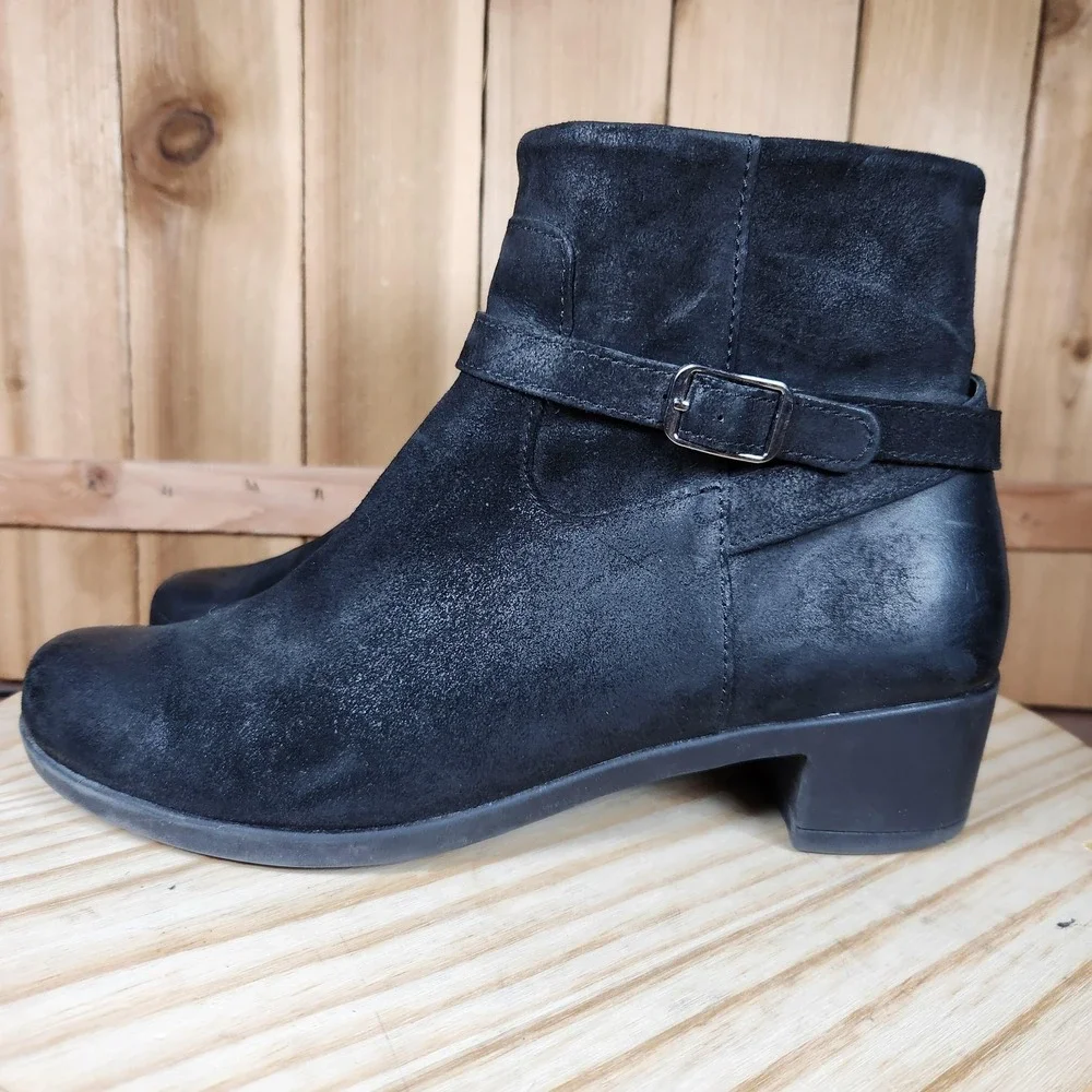 Dansko Cagney Boots‎ Womens 10.5 41 EU Black Leather Ankle Zip Buckle Booties