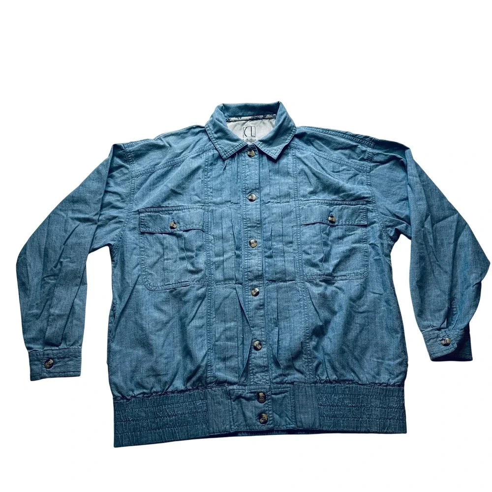 Carole Little Denim Jacket Sport Shirt Style Button Up Pockets Blue‎ Size 6