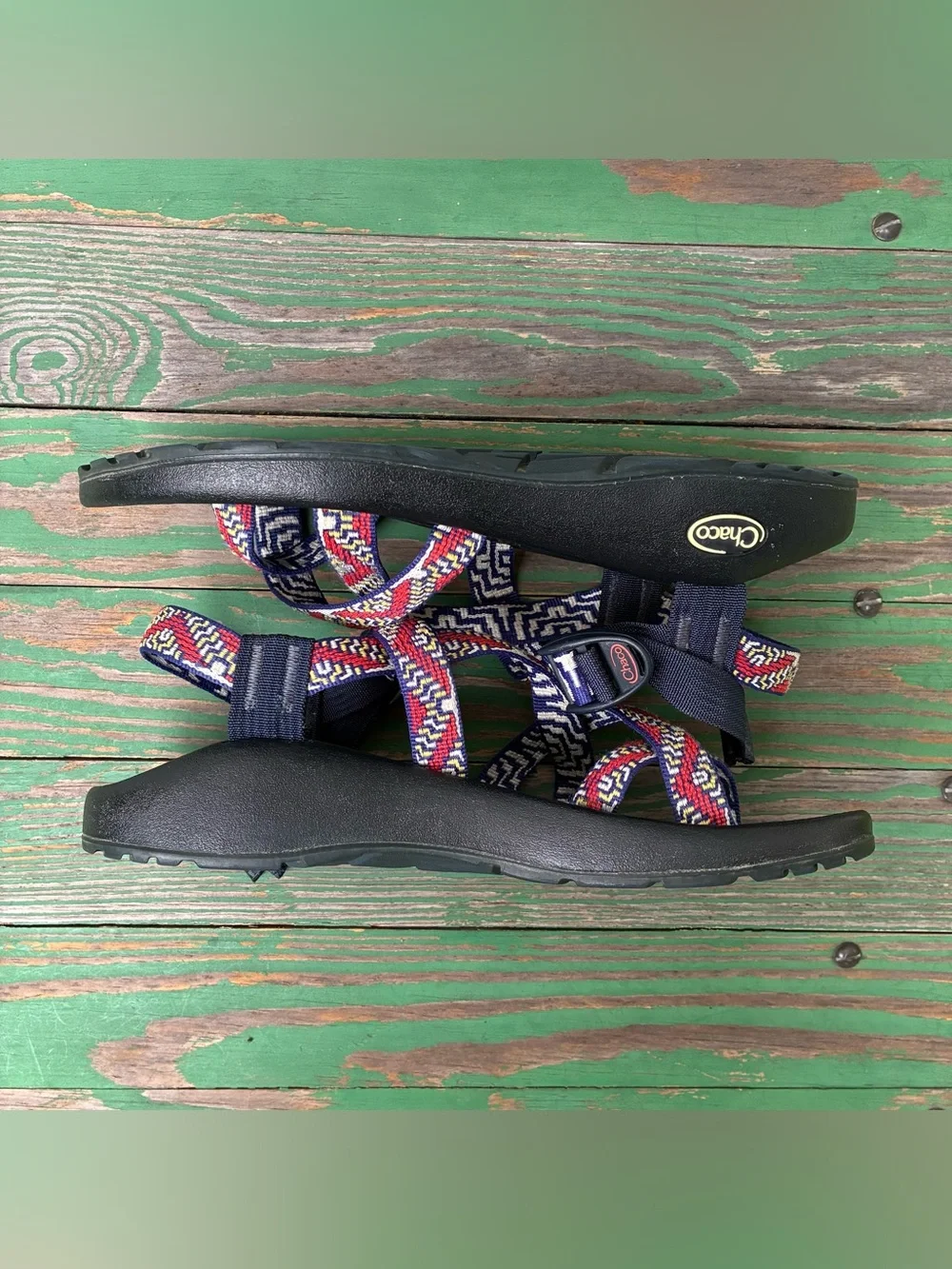 Chaco Womens Z/2 Classic Sandals Sz 9 Red Navy Yellow Strappy Summer Vacation