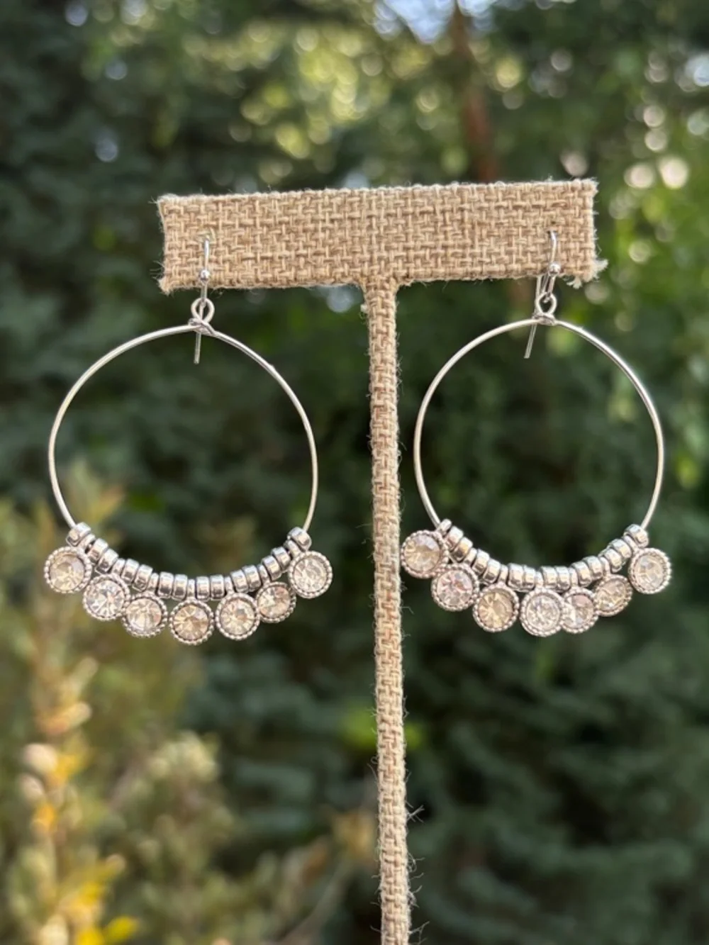 Park Lane Silver Hoop Earrings with Crystal Drops - White
