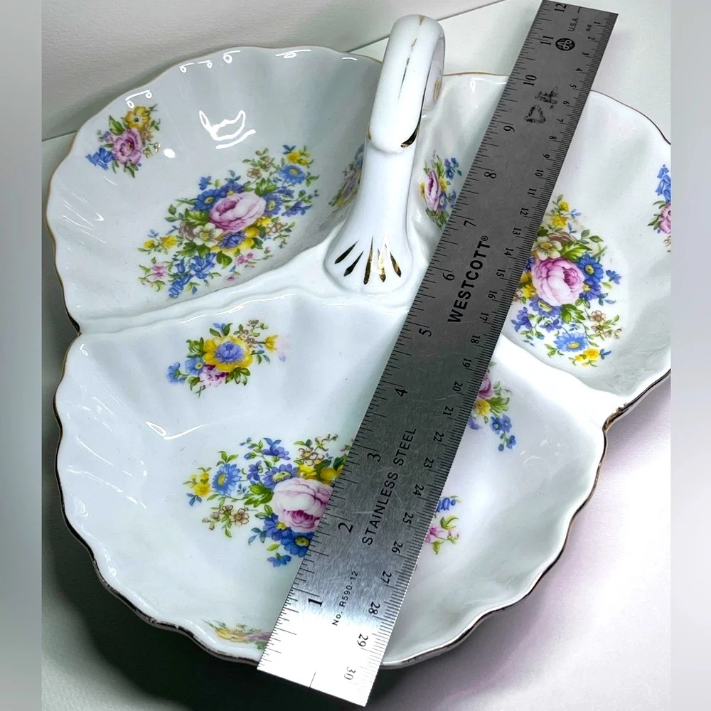 Godinger Reflections Shamrock Divided Serving Dish Floral Porcelain with Handle