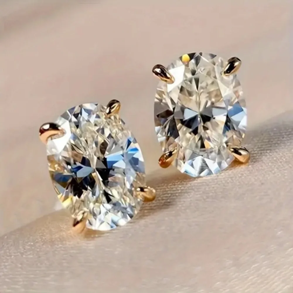 18k Gold Filled and White Moissanite Oval Cut Stud Earrings
