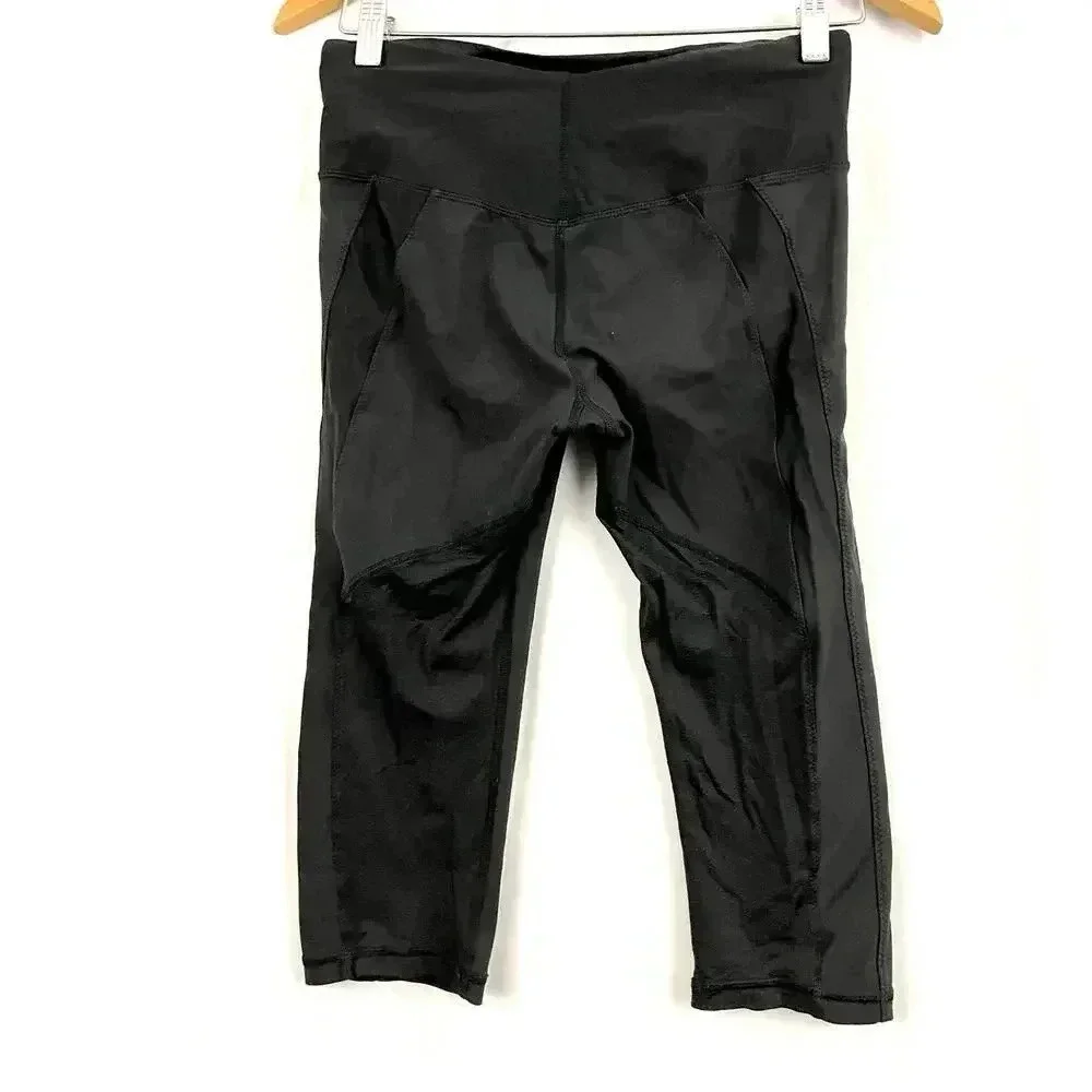 Lululemon Black Capri Leggings‎ Womens Sz 6 Dual Back Pockets Low Rise