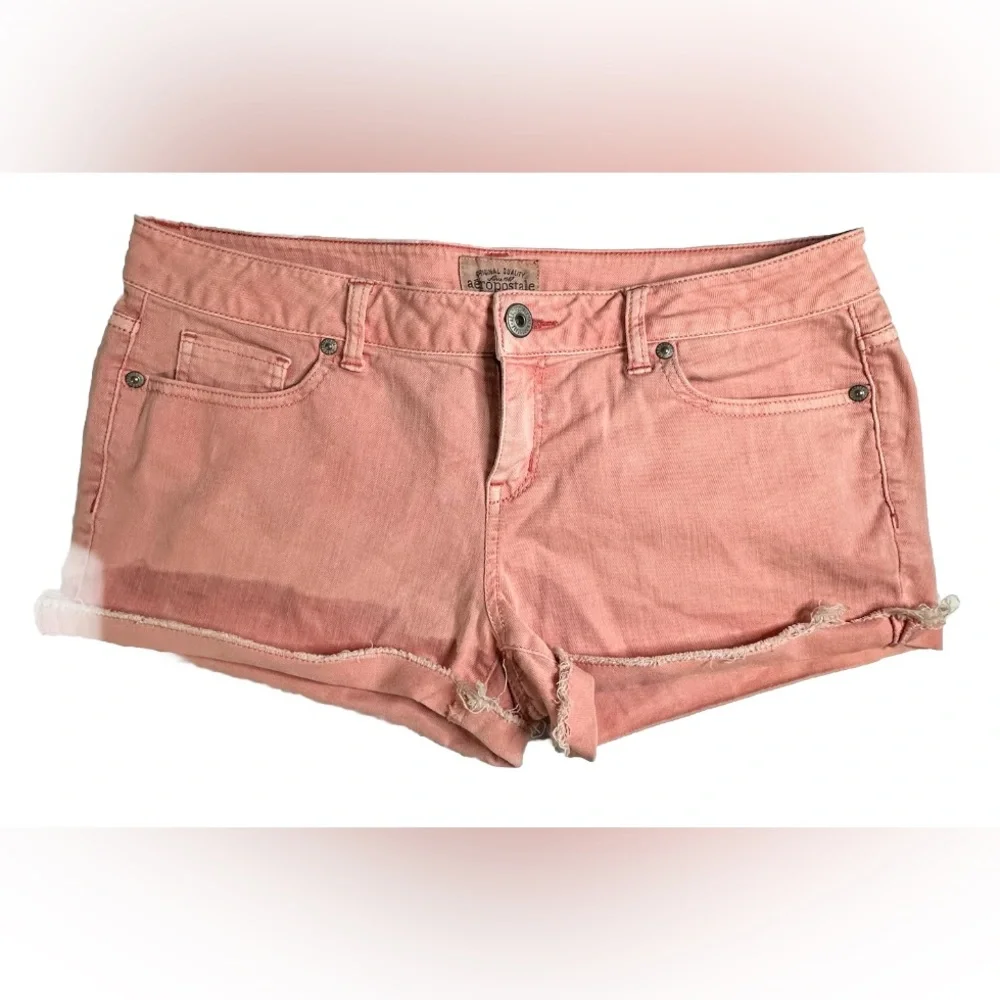 Aeropostale Jean Shorts Faded‎ Pink Distressed Frayed Hem Low Rise Size 9/10