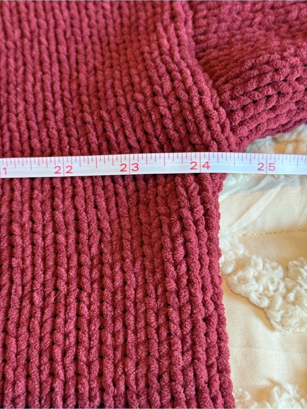 Aerie Chenille Crewneck Sweater Burgundy Oversized Cozy Size S