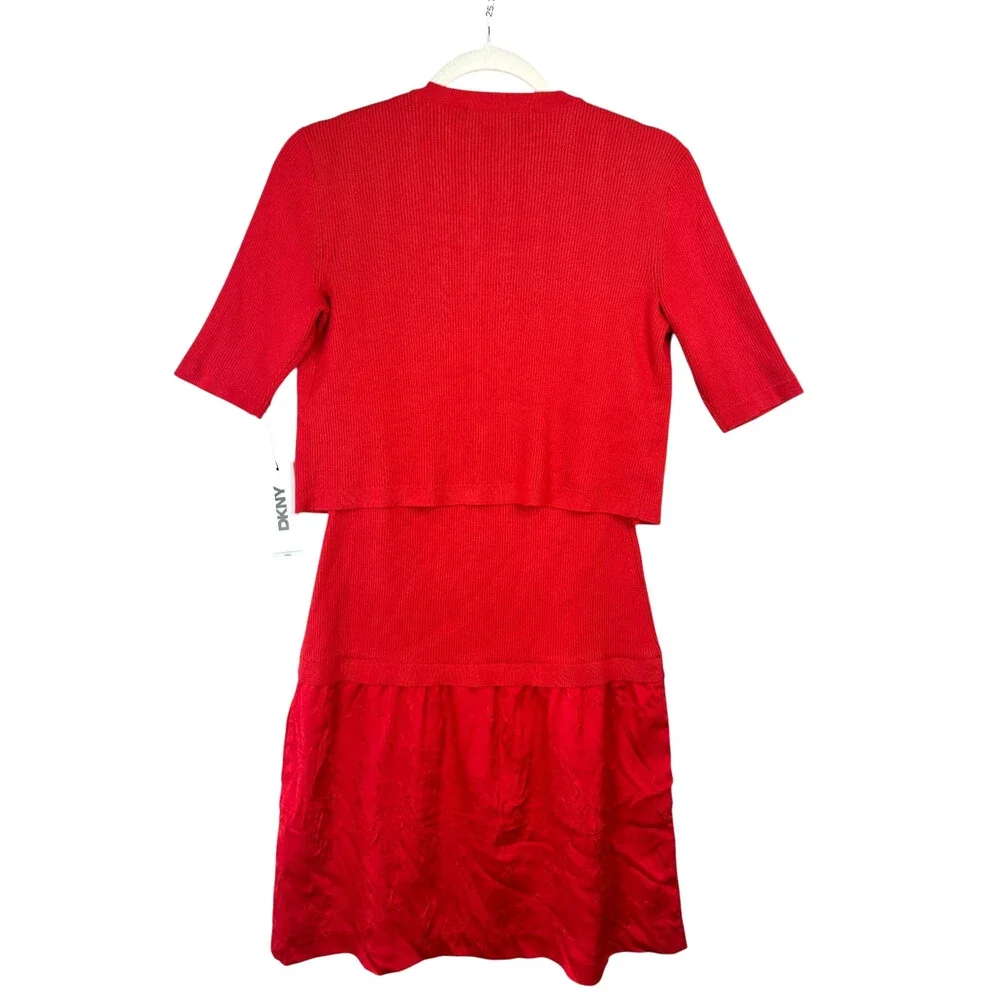 DKNY Cardigan Dress Medium 2-Piece Set Sheath Sleeveless Watermelon Pink NWT 169