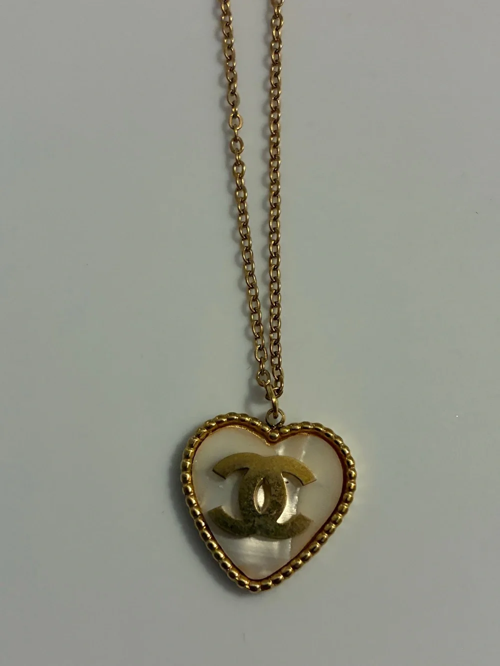 Gold Heart Pendant Necklace with Logo Accent - Women Jewelry