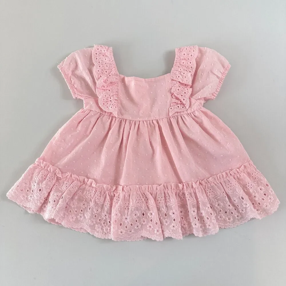 Shabby Chic Girls Pink Eyelet Ruffle Top Lined Size XS - 4   New With Tags
