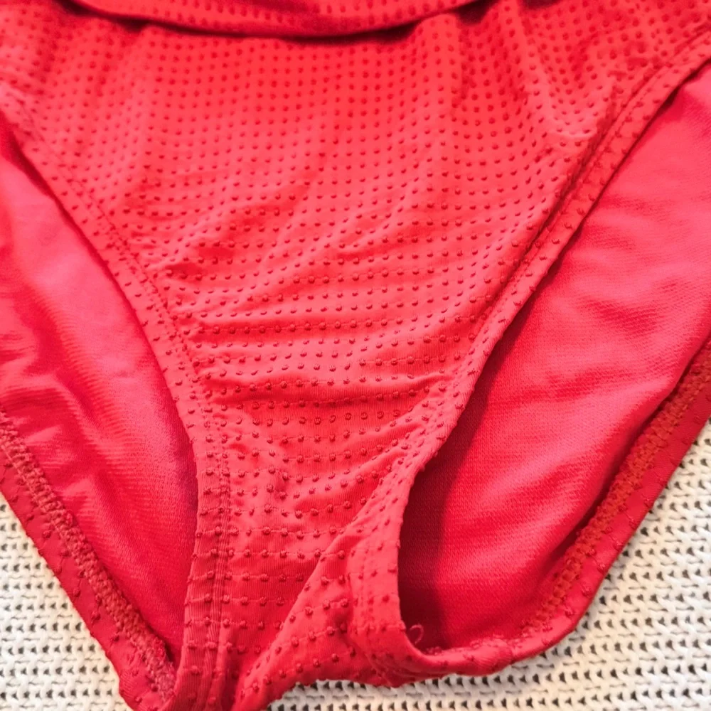 RHODE Ruched Tummy Embossed Dot Ruffle Red One Piece Swimsuit