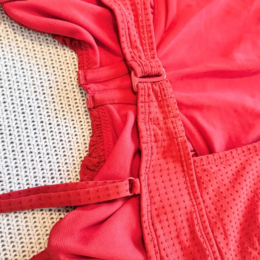 RHODE Ruched Tummy Embossed Dot Ruffle Red One Piece Swimsuit