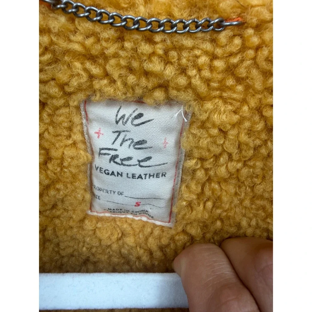 We The Free Free People kaja Vegan Leather Jacket sz Small Orange Shearling Coat