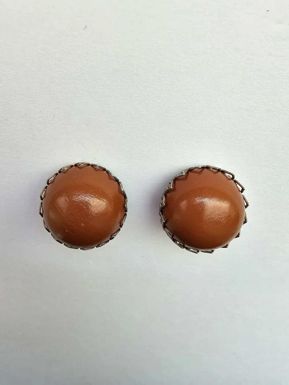 Vintage 1950s–1970s Large Dome Clip-On Earrings – Bold Orange-Brown Cabochons