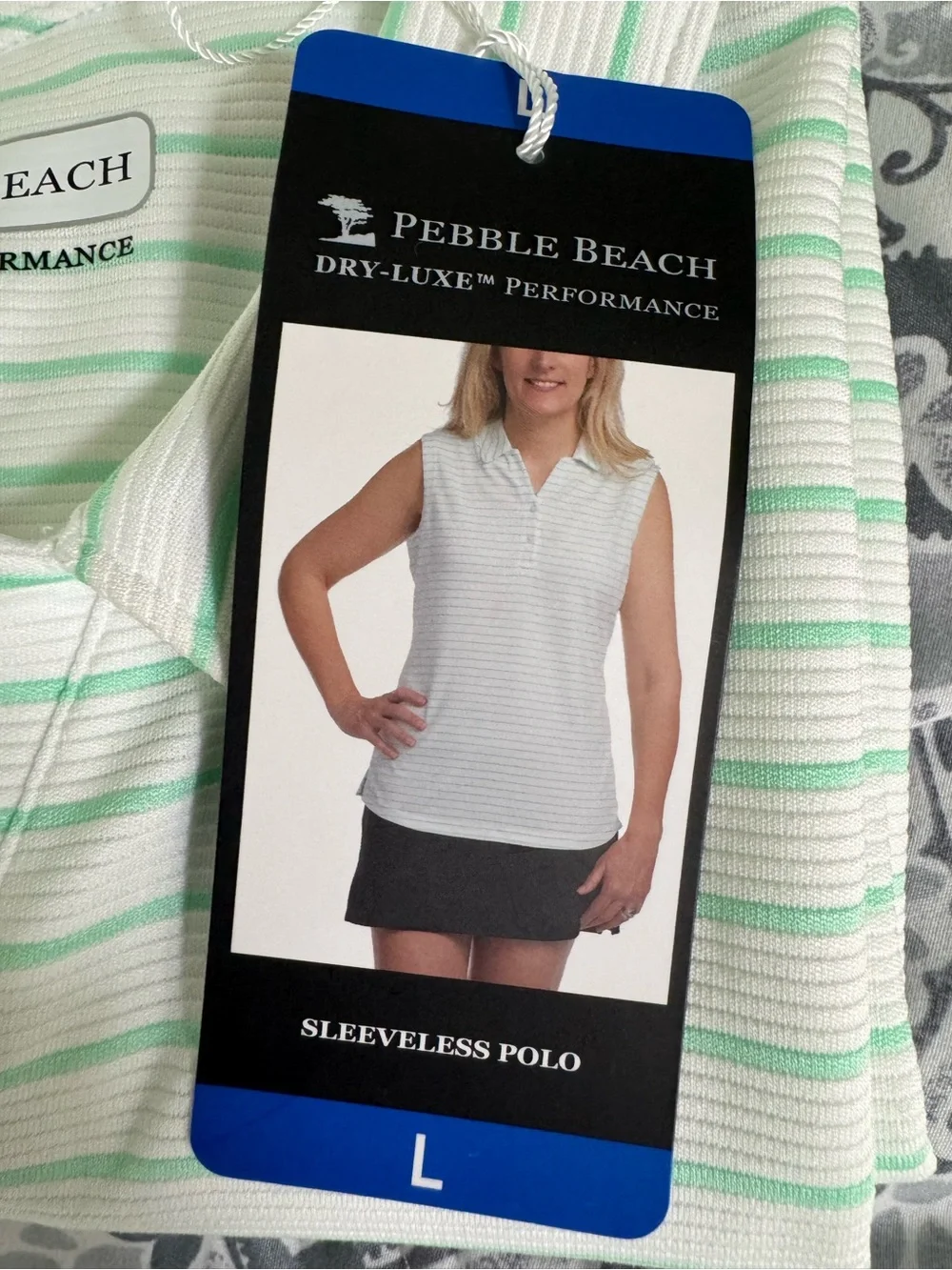 Pebble Beach Womens Collared Sleeveless Polo - Mint Green & White Stripes