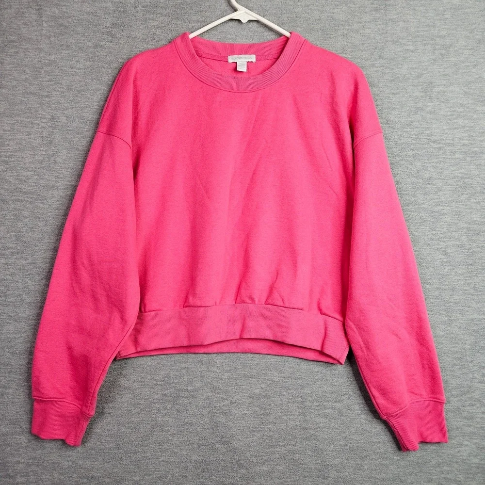 Beyond Yoga Womens Sweatshirt S Pink Cropped Fleece Pullover Lounge Athleisure