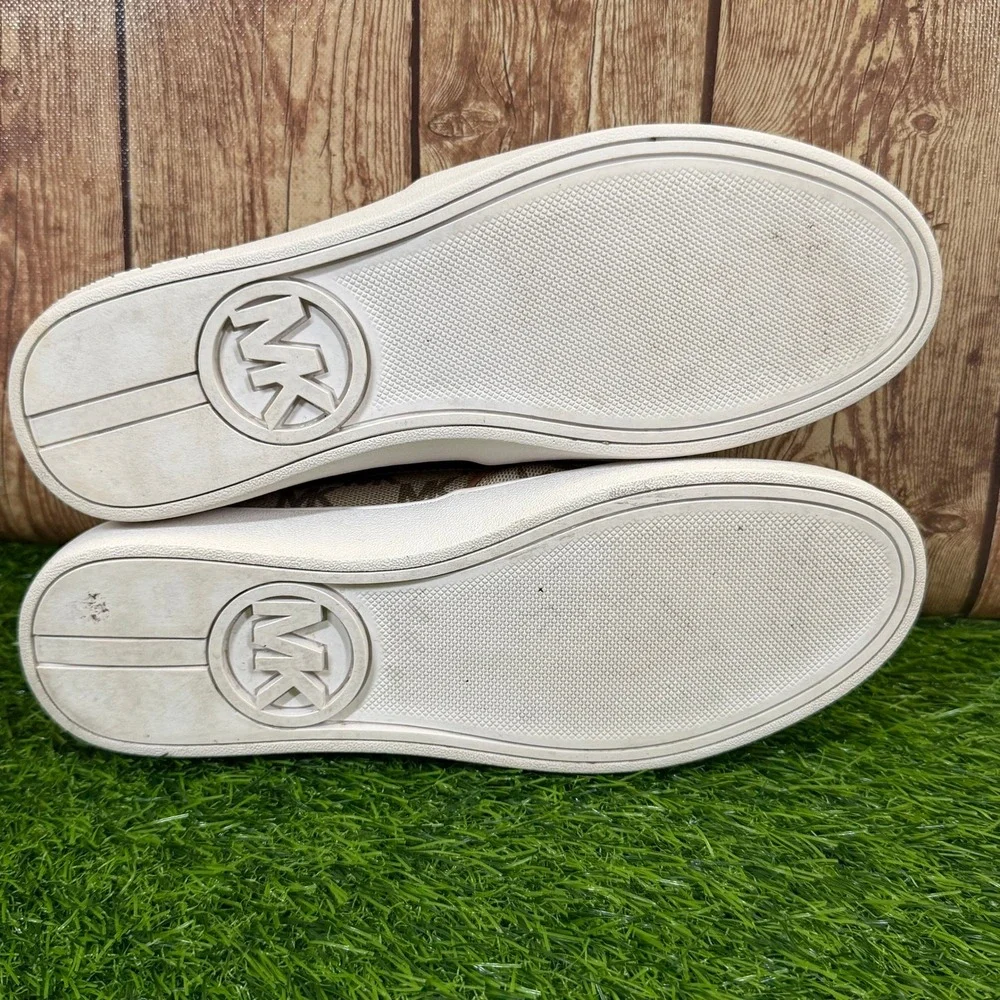 Michael Kors Keaton Slip On Sneakers Womens Size 8 Brown Logo Monogram Casual