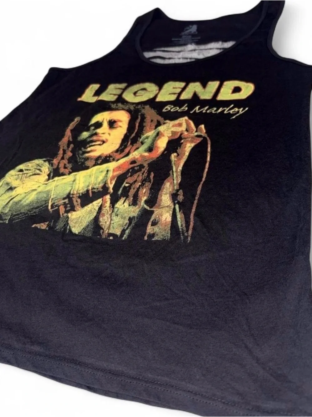 Zion Rootswear Black Tank Top with Yellow/Green Bob Marley 'Legend' Graphic
