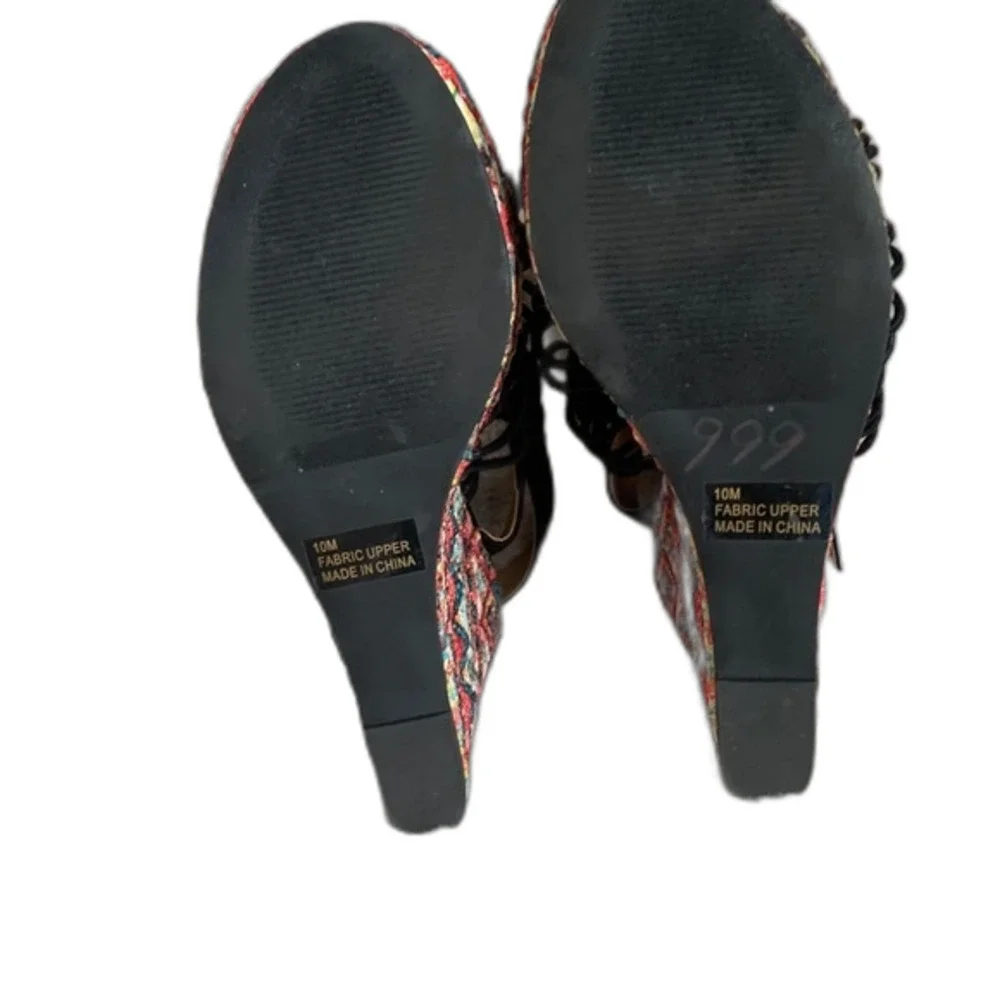 Dolce by Mojo Moxy Black Macrame Multicolor Wedge Heel Platform Sandals Size 10M