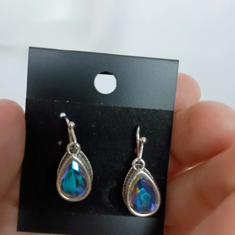 2/30$ Or 3/$35 Elegant Silver and Blue Teardrop Earrings (#0277)‎