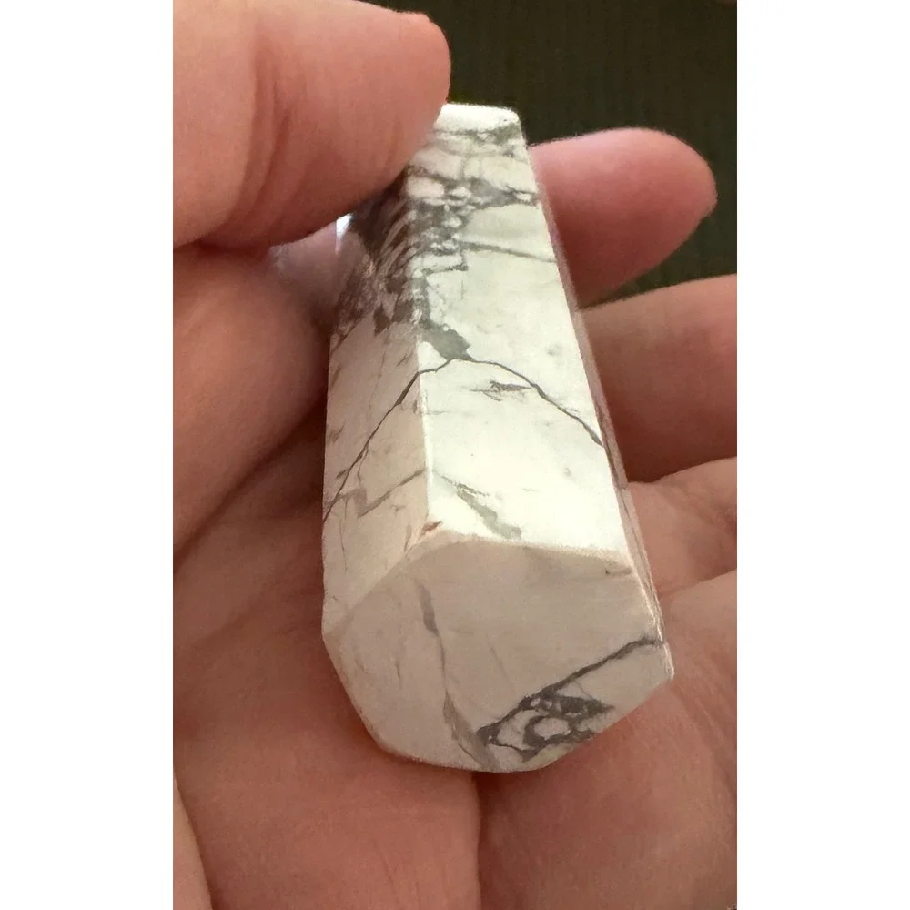 White Howlite Crystal Point Tower Obelisk White Excellent Polished
