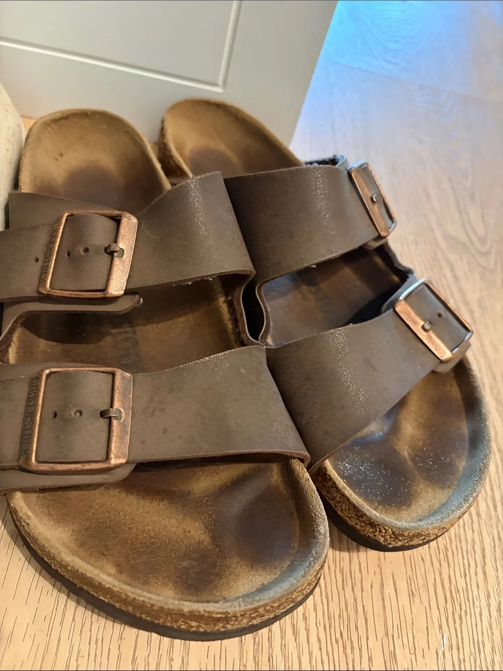 women well worn Birkenstock Brown Double Strap Sandals size 8 hike walk