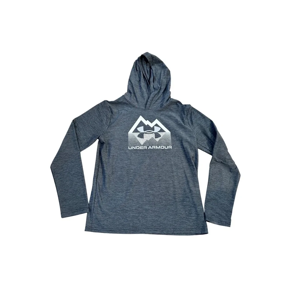 Under Armour Kids Youth Gray Mountain Logo Hoodie Long Sleeve Athletic Shirt YXL