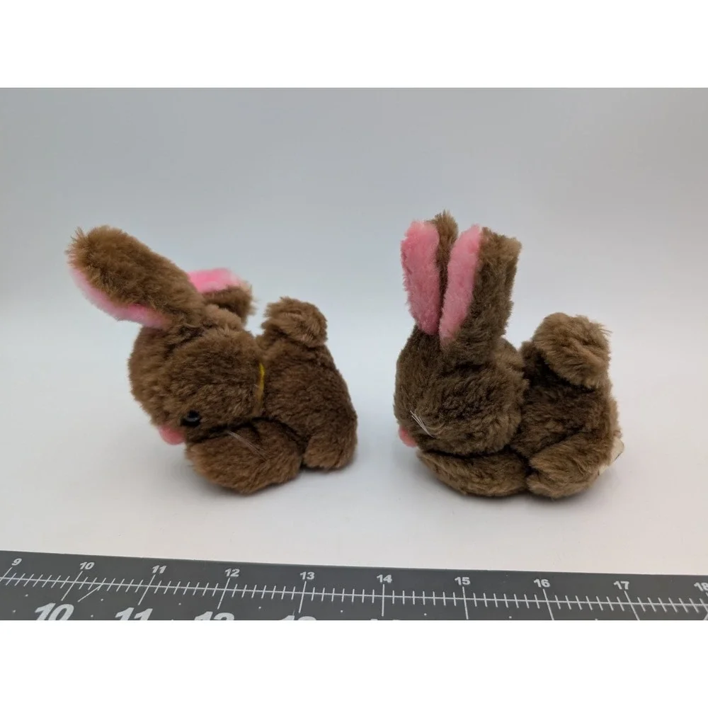 Russ Brown Mini Rabbit Plush 4 Inch Pink Ears Lot‎ of 2 Stuffed Animal Toy