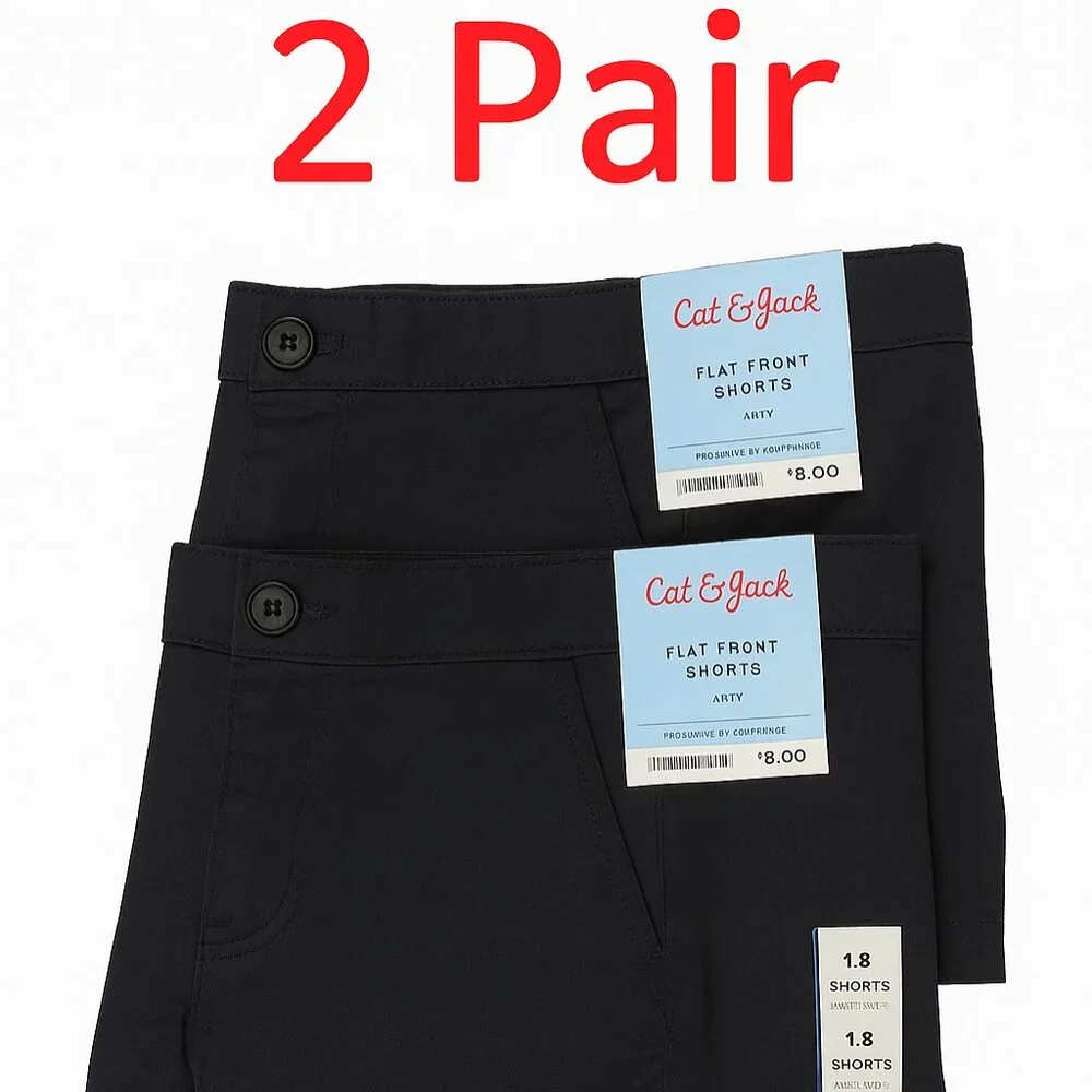NWT Cat & Jack Shorts Size 18 Ebony Black Flat Front Adjustable Waist 2 Pack