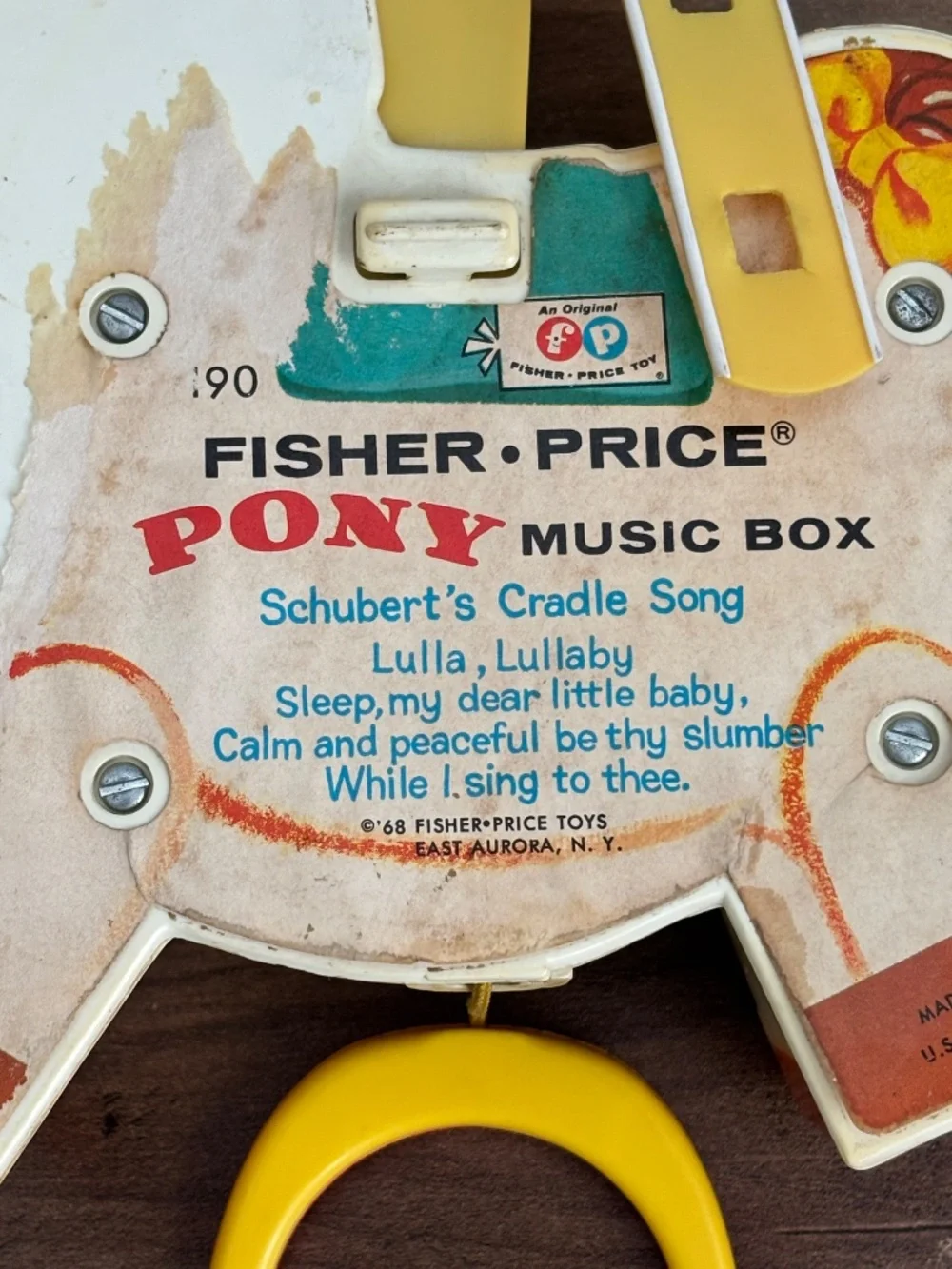 VINTAGE 1968 Fisher Price Pony Music Box Musical Pull String Crib Baby Toy #190