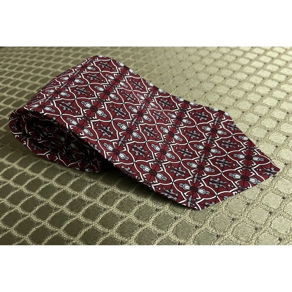 Christian Dior Red Gray Men's Tie Silk Made In USA
