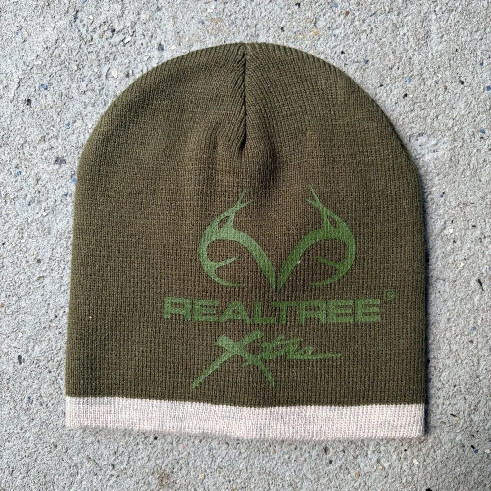 Realtree Xtra Beanie Reversible Olive Green Oatmeal Knit Skull Cap Hat OSFM