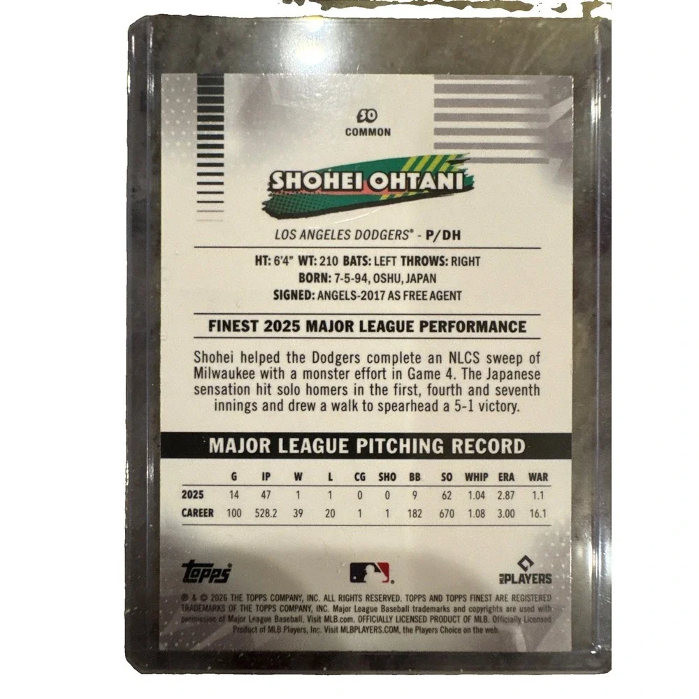 Shohei Ohtani 2026 Topps Finest #50 Base Card Los Angeles Dodgers